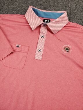 FootJoy Polo Shirt Large Pink Contrast Collar Golf Performance Chest Pocket